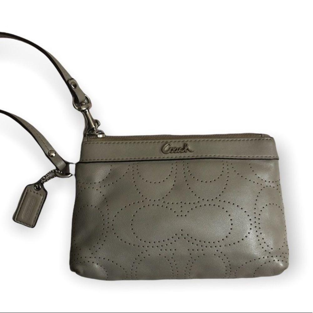Coach gray perforated c wristlet bag